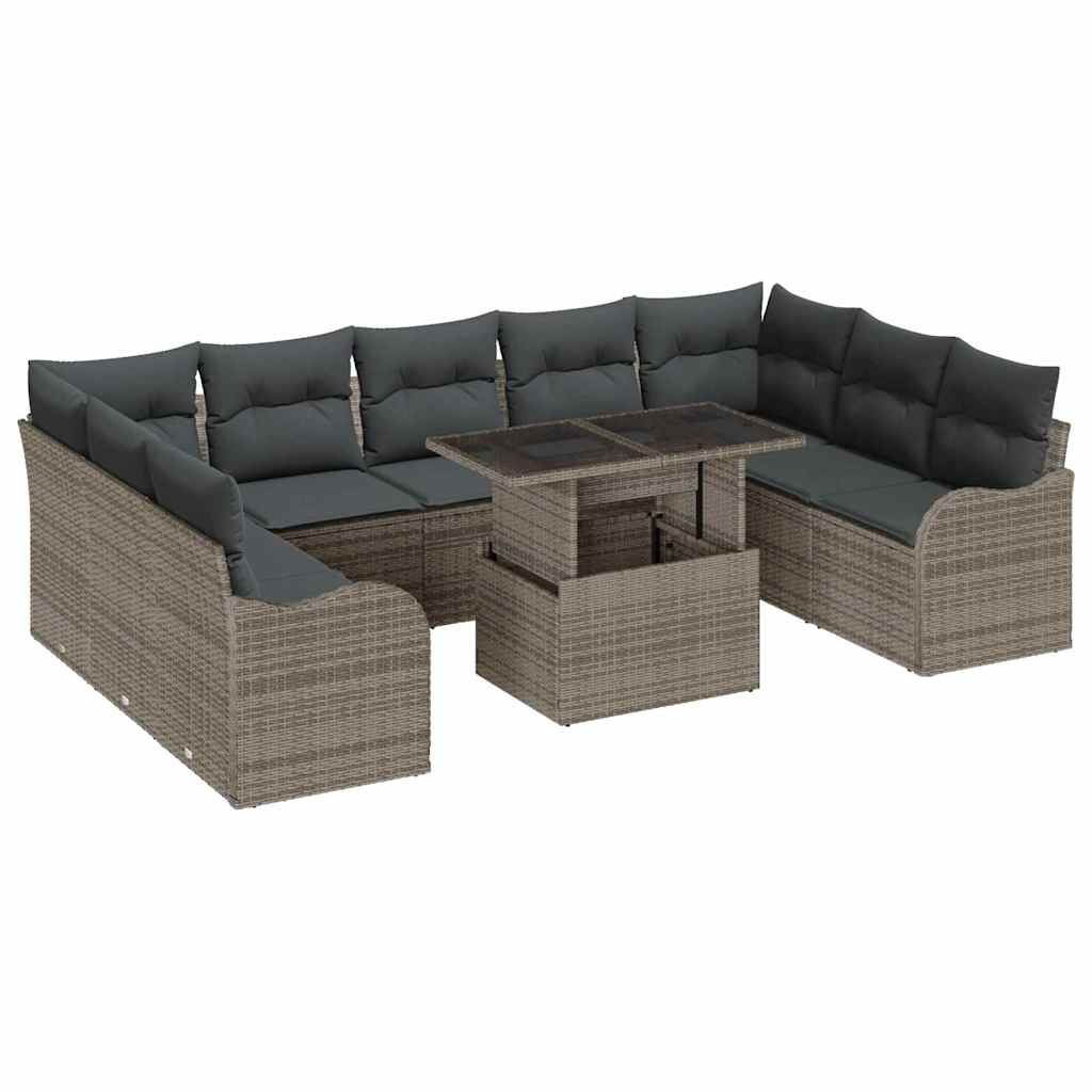 Conjunto de Sofá de Jardim 10 pcs Cinzeto Rattan Sintético
