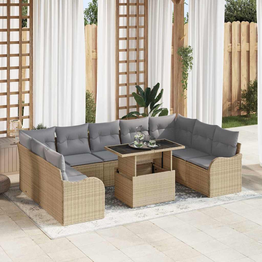 Conjunto de Sofá de Jardim 10 pcs Bege Rattan Sintético