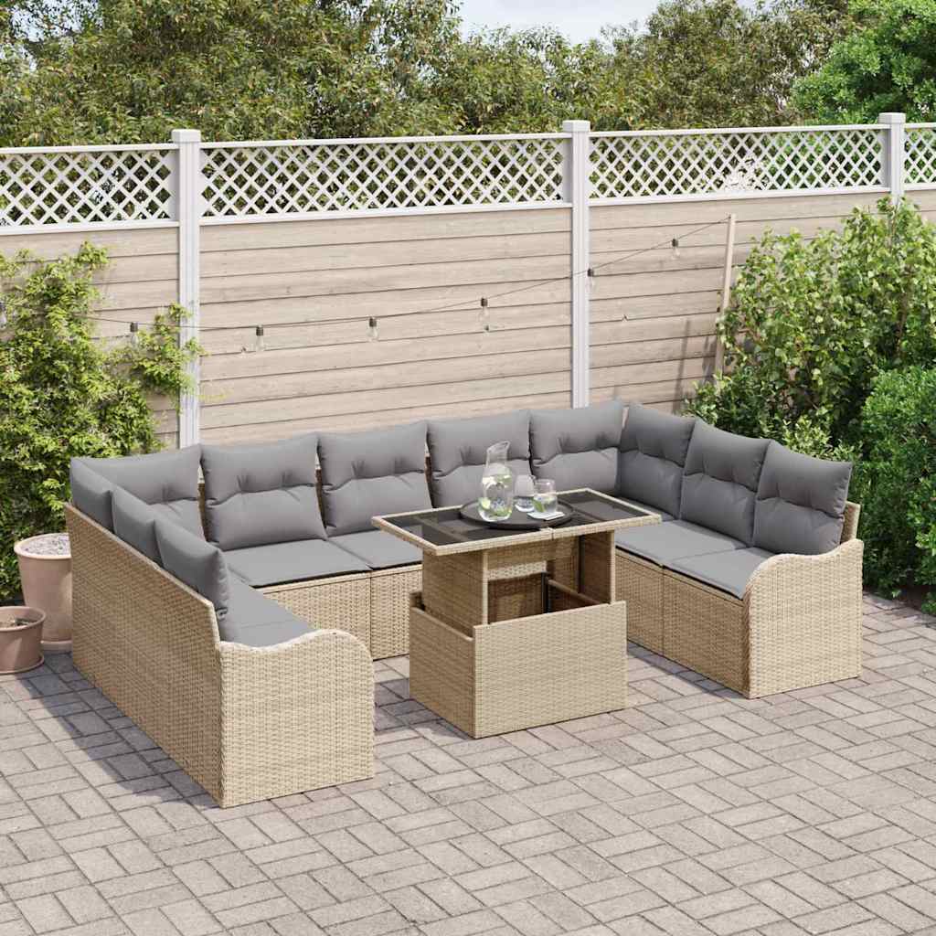 Conjunto de Sofá de Jardim 10 pcs Bege Rattan Sintético