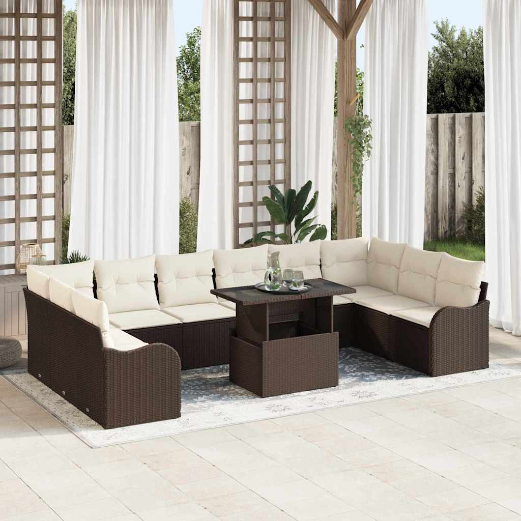 Conjunto de Sofá de Jardim 11 pcs Castanho Rattan Sintético