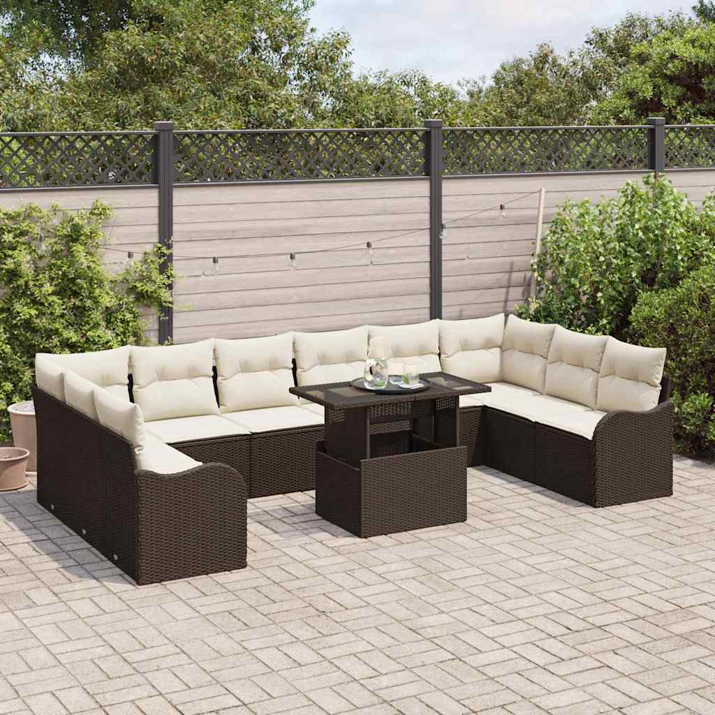 Conjunto de Sofá de Jardim 11 pcs Castanho Rattan Sintético