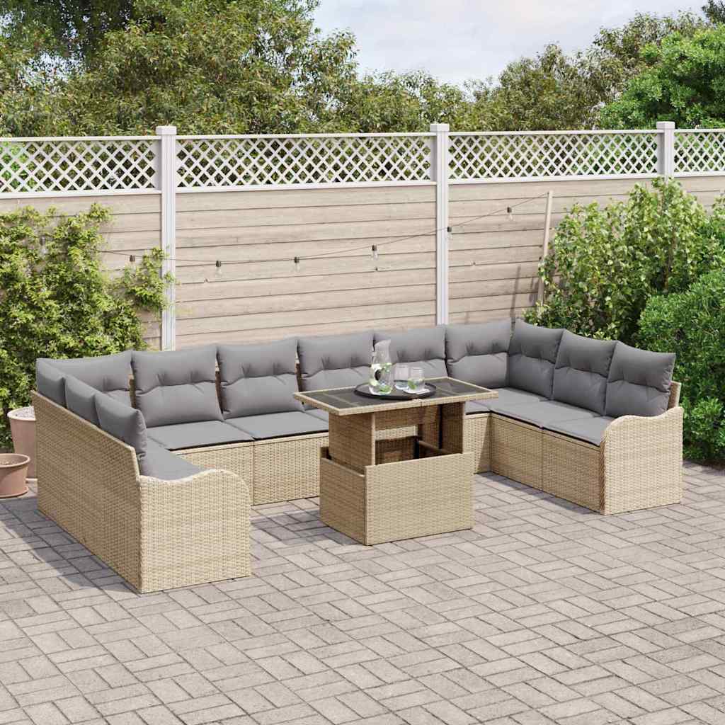 Conjunto de Sofá de Jardim 11 pcs Bege Rattan Sintético
