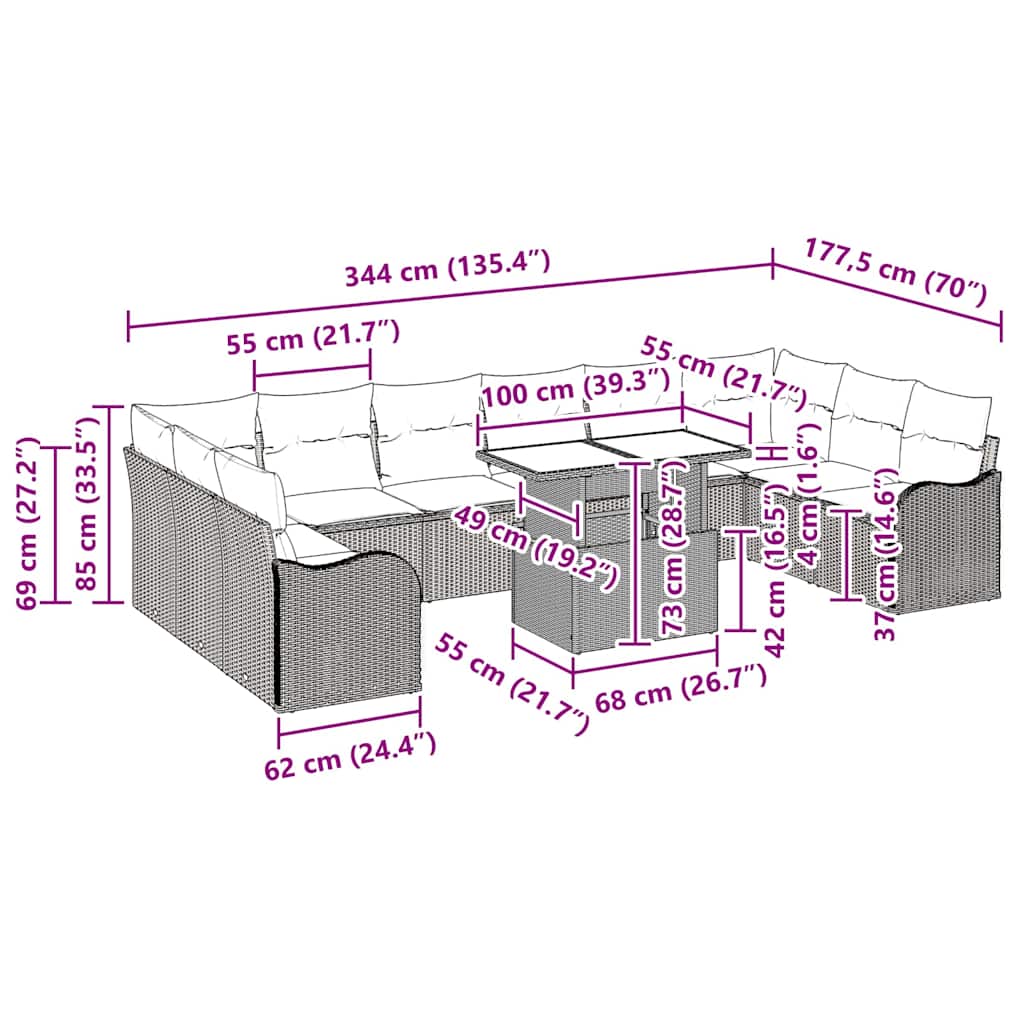 Conjunto de Sofá de Jardim 11 pcs Bege Rattan Sintético