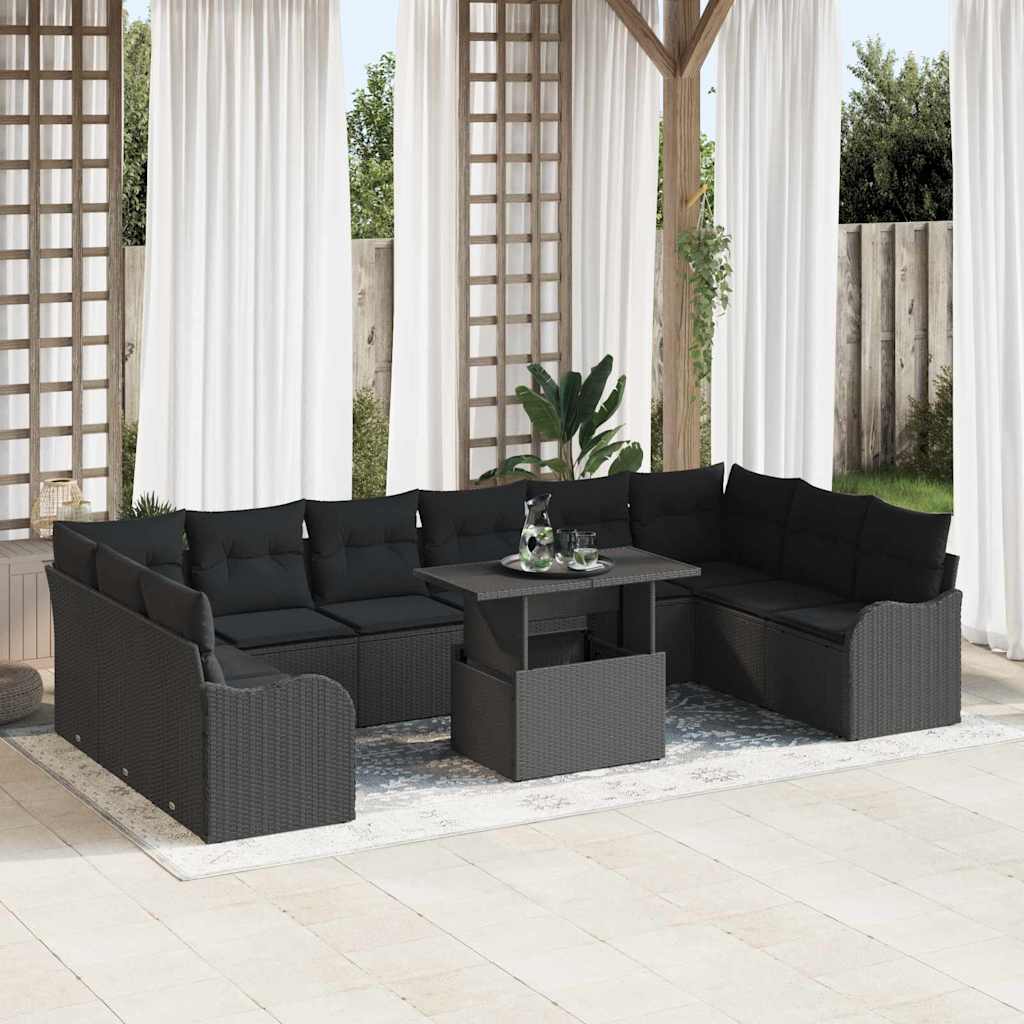 Conjunto de Sofá de Jardim 11 pcs Preto Rattan Sintético
