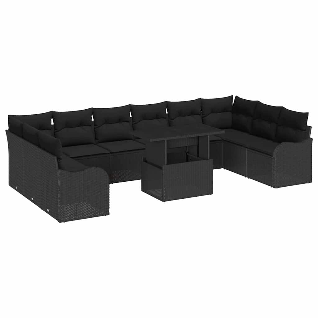 Conjunto de Sofá de Jardim 11 pcs Preto Rattan Sintético