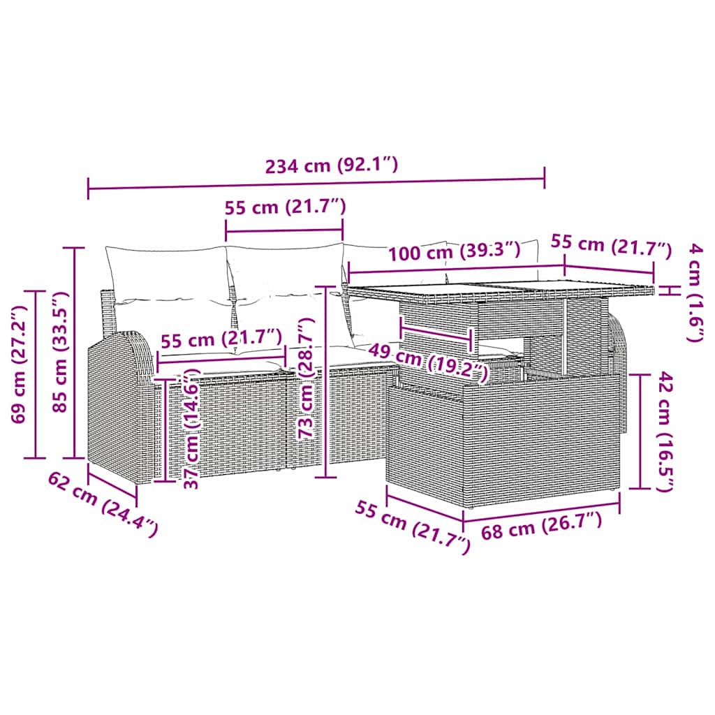 Conjunto de Sofá de Jardim 5 pcs Bege Rattan Sintético