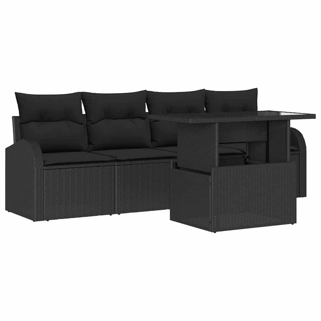 Conjunto de Sofá de Jardim 5 pcs Preto Rattan Sintético