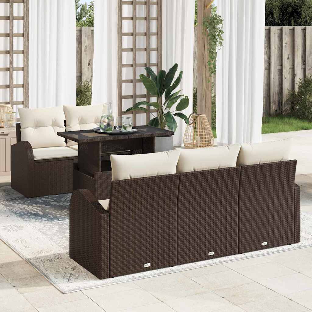 Conjunto de Sofá de Jardim com almofada 6 pcs Castanho vime PE