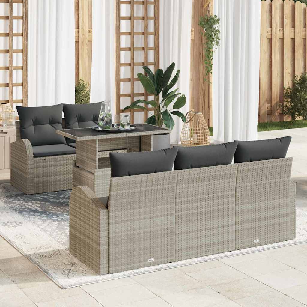 Conjunto de Sofá de Jardim 6 pcs Cinzento-claro vime PE