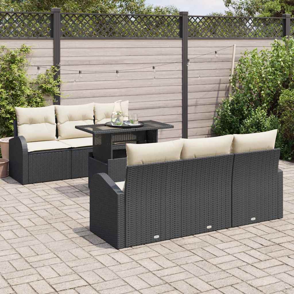 Conjunto de Sofá de Jardim 7 pcs Preto Rattan Sintético