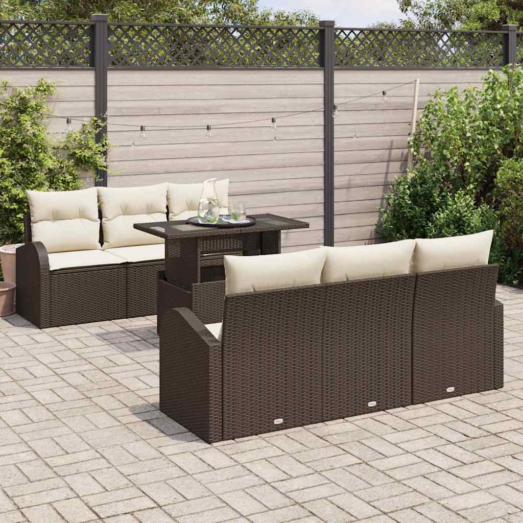 Conjunto de Sofá de Jardim 7 pcs Castanho Rattan Sintético