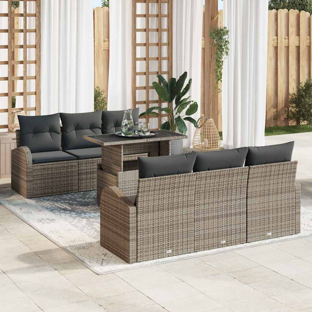 Conjunto de Sofá de Jardim 7 pcs Cinzeto Rattan Sintético