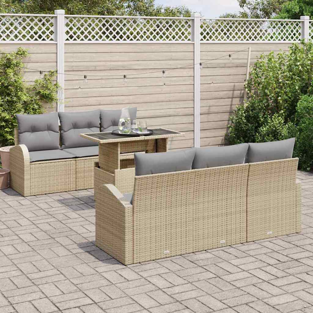 Conjunto de Sofá de Jardim 7 pcs Bege Rattan Sintético