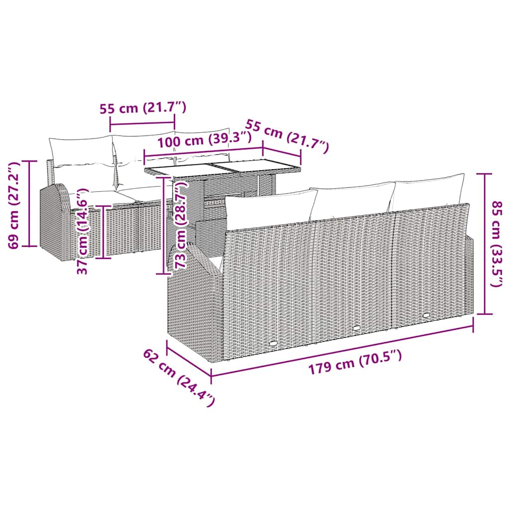 Conjunto de Sofá de Jardim 7 pcs Preto Rattan Sintético