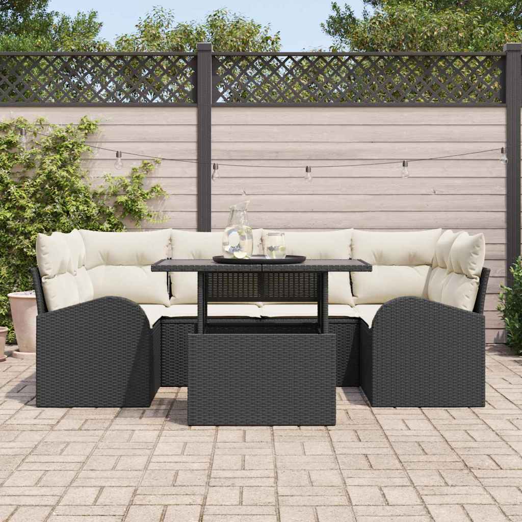 Conjunto de Sofá de Jardim 7 pcs Preto Rattan Sintético