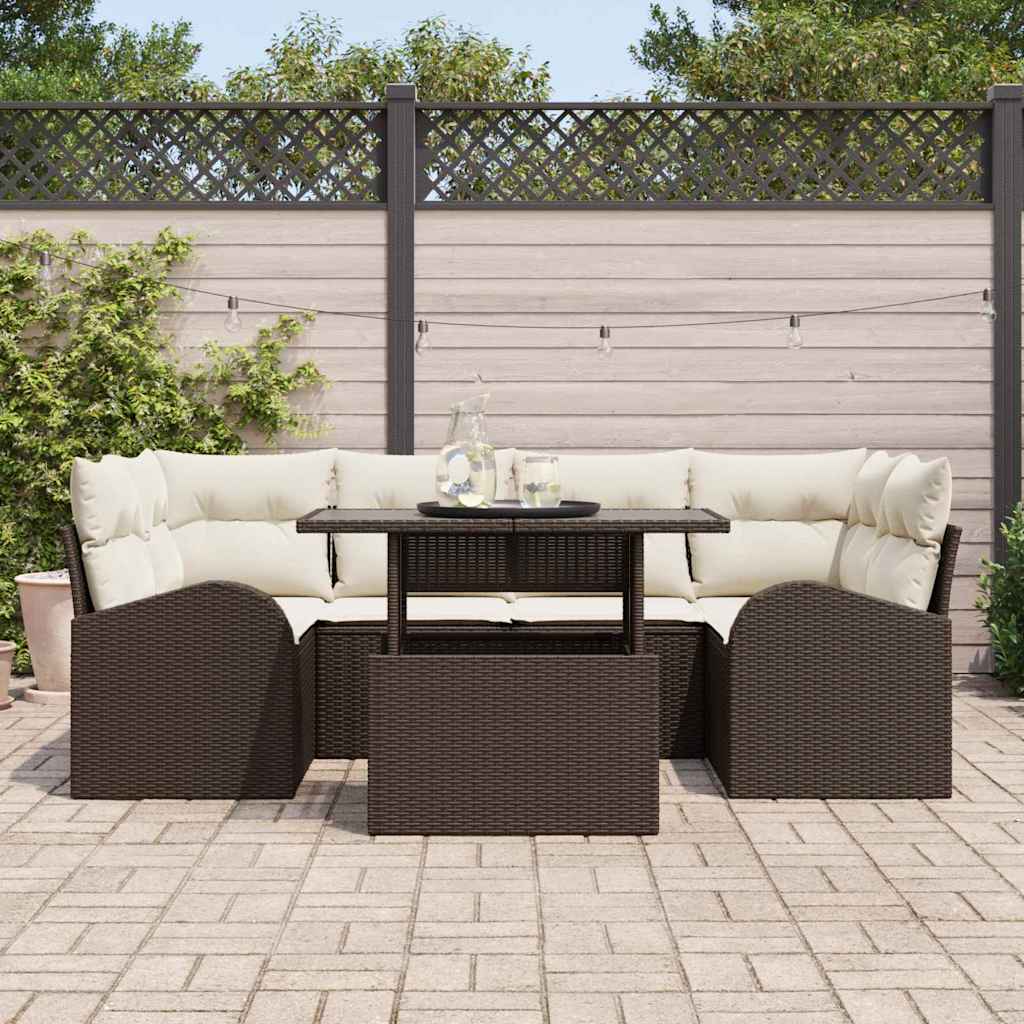 Conjunto de Sofá de Jardim 7 pcs Castanho Rattan Sintético