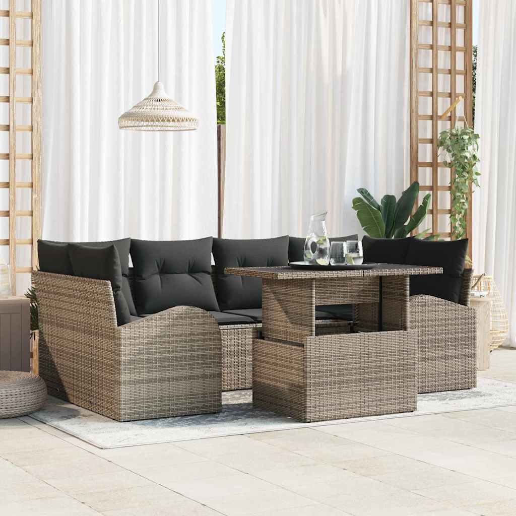 Conjunto de Sofá de Jardim 7 pcs Cinzeto Rattan Sintético