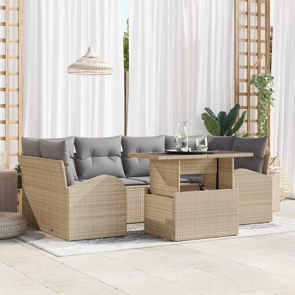 Conjunto de Sofá de Jardim 7 pcs Bege Rattan Sintético