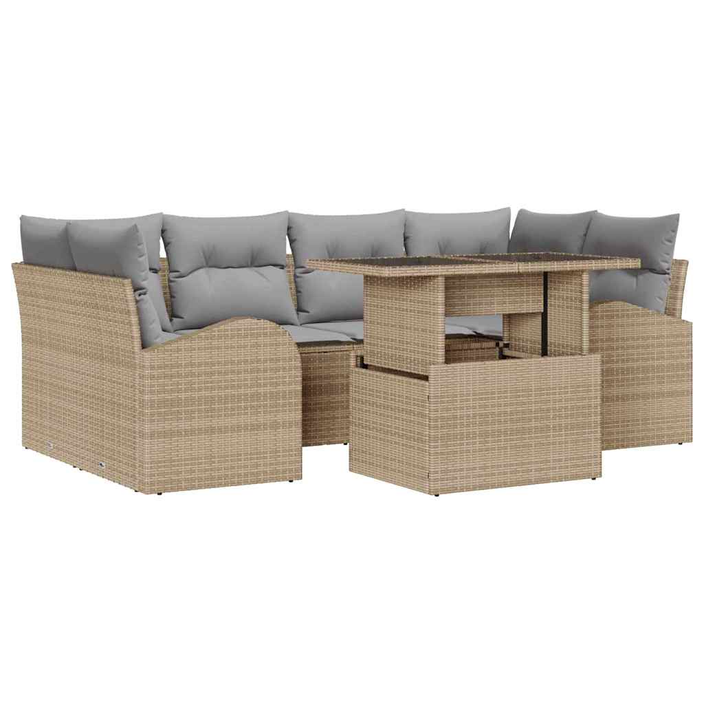 Conjunto de Sofá de Jardim 7 pcs Bege Rattan Sintético