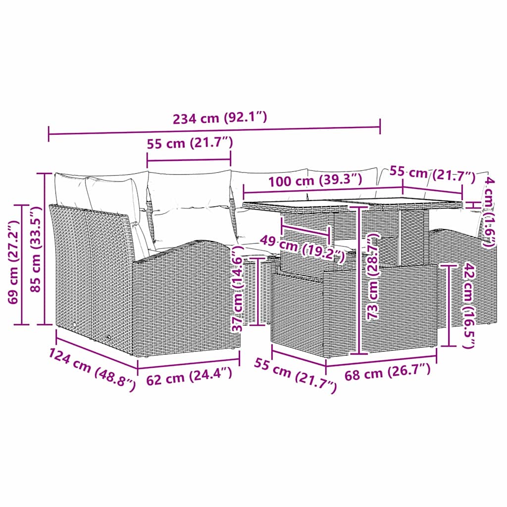Conjunto de Sofá de Jardim 7 pcs Bege Rattan Sintético