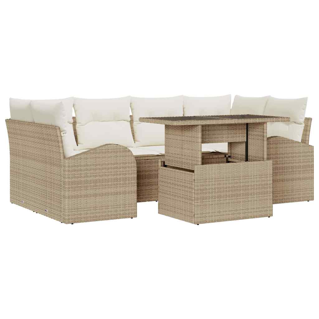 Conjunto de Sofá de Jardim 7 pcs Bege Rattan Sintético
