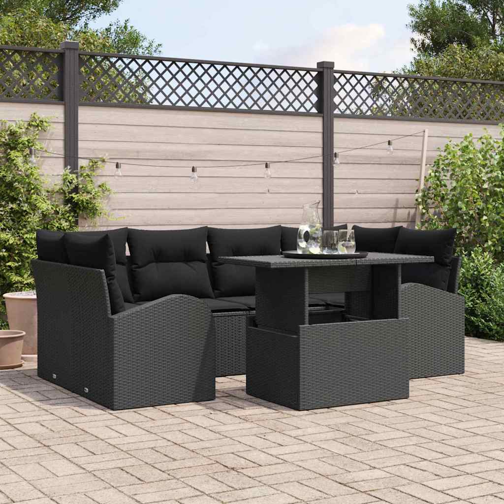 Conjunto de Sofá de Jardim 7 pcs Preto Rattan Sintético