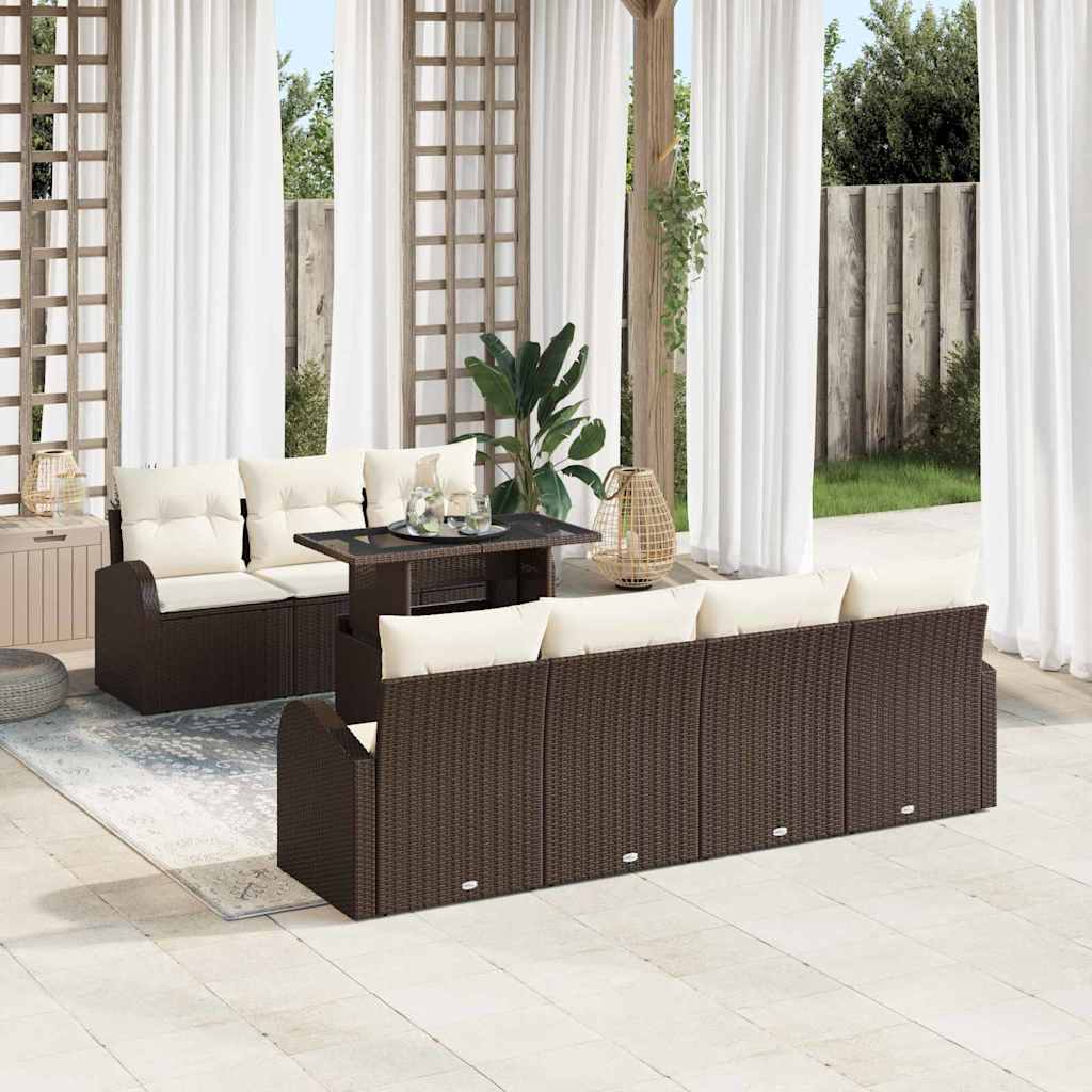 Conjunto de Sofá de Jardim 8 pcs Castanho Rattan Sintético