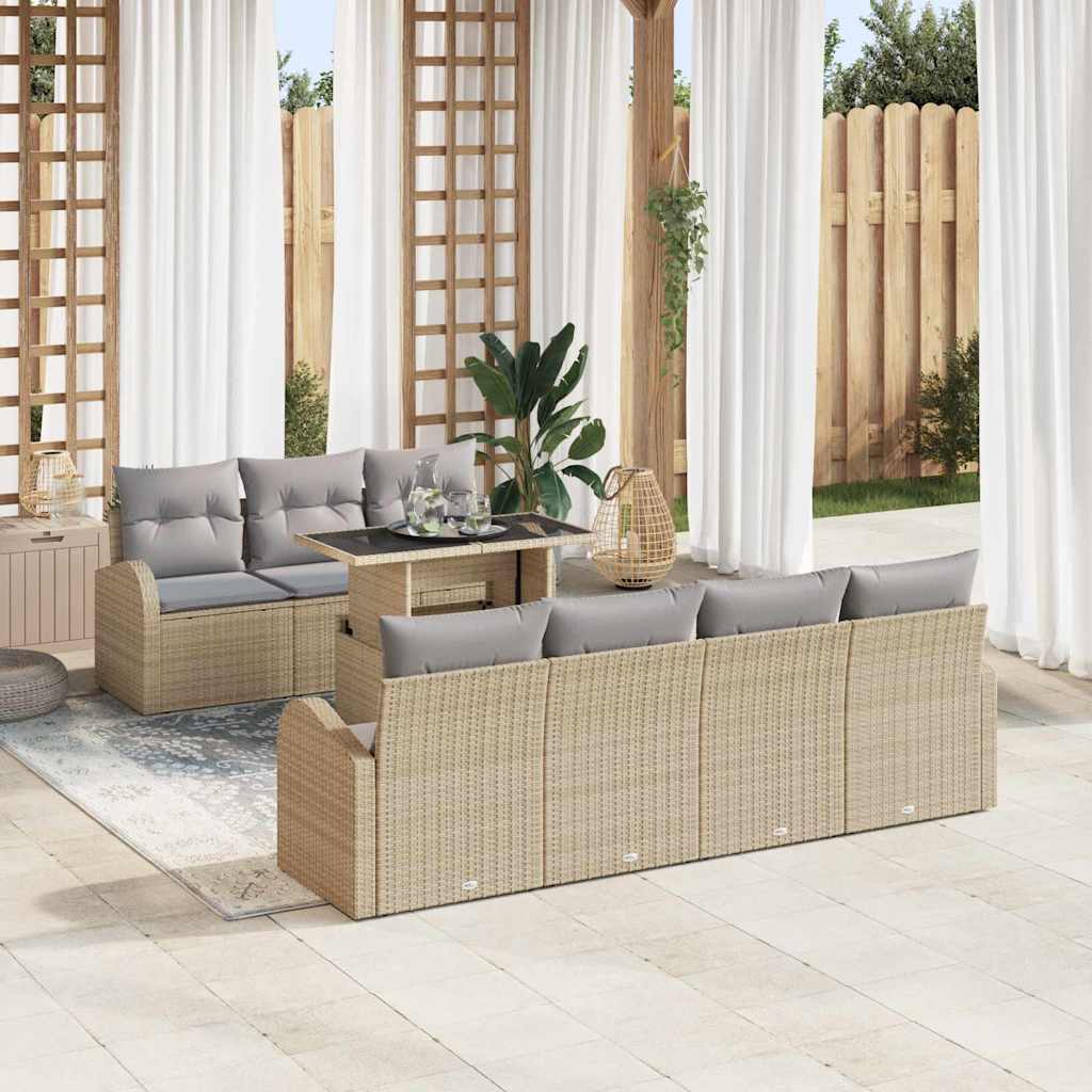 Conjunto de Sofá de Jardim 8 pcs Bege Rattan Sintético