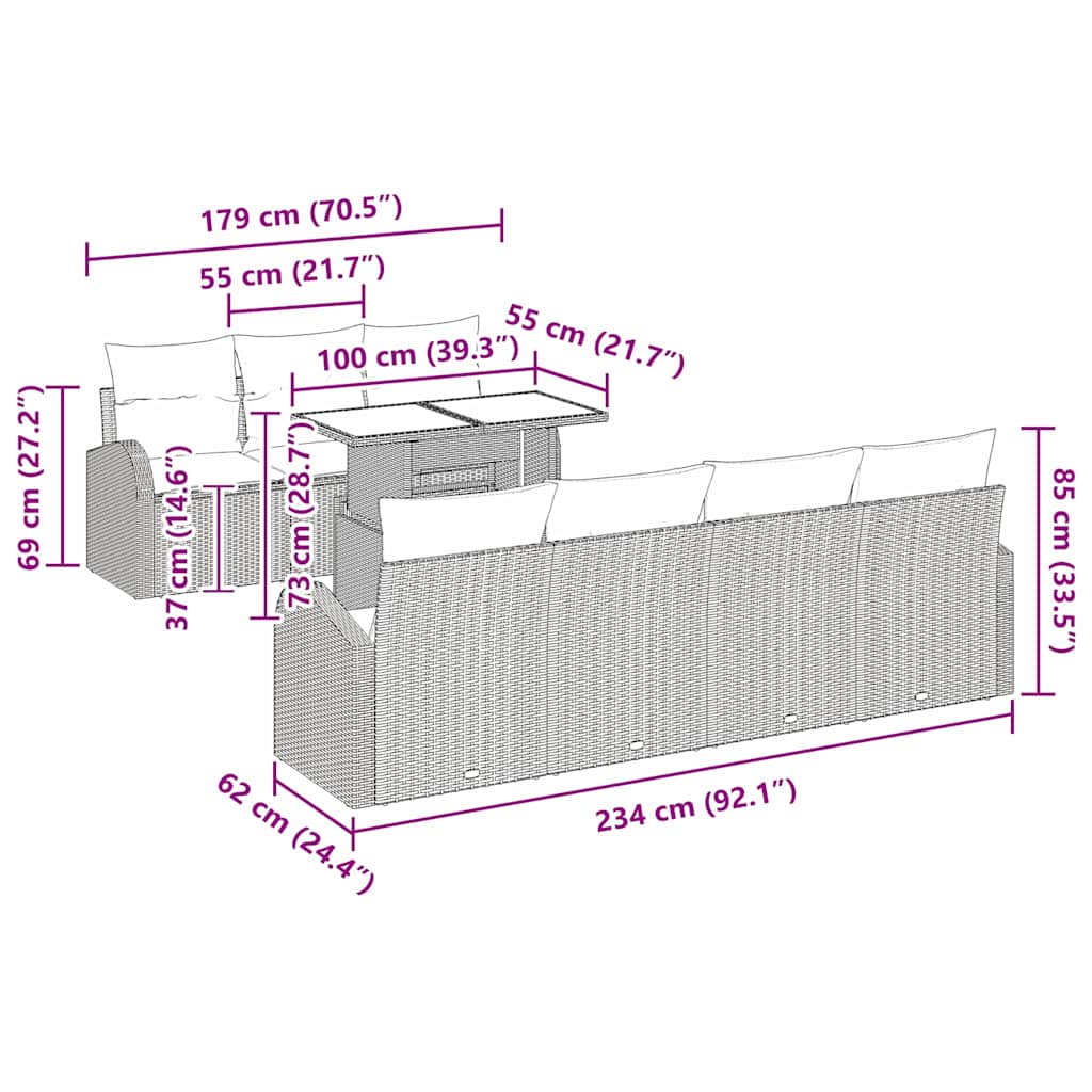 Conjunto de Sofá de Jardim 8 pcs Bege Rattan Sintético