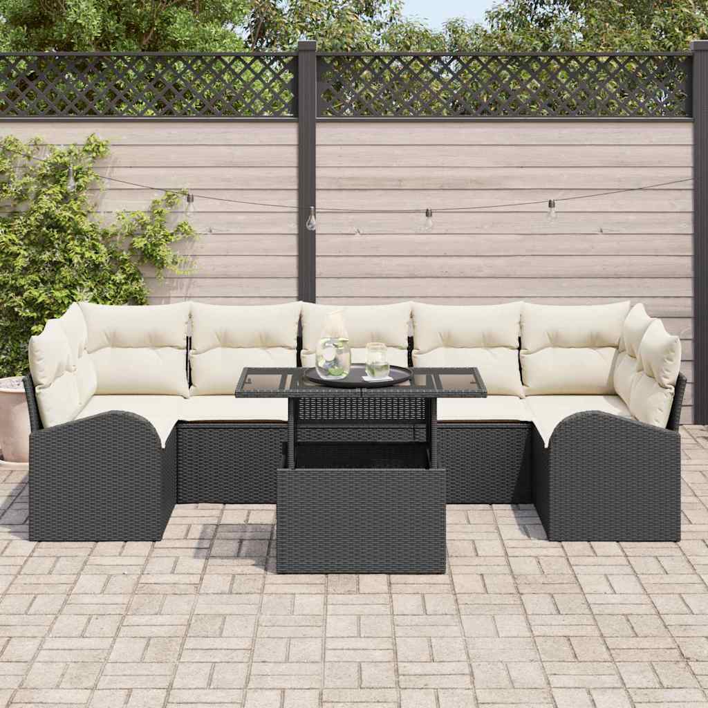 Conjunto de Sofá de Jardim 8 pcs Preto Rattan Sintético
