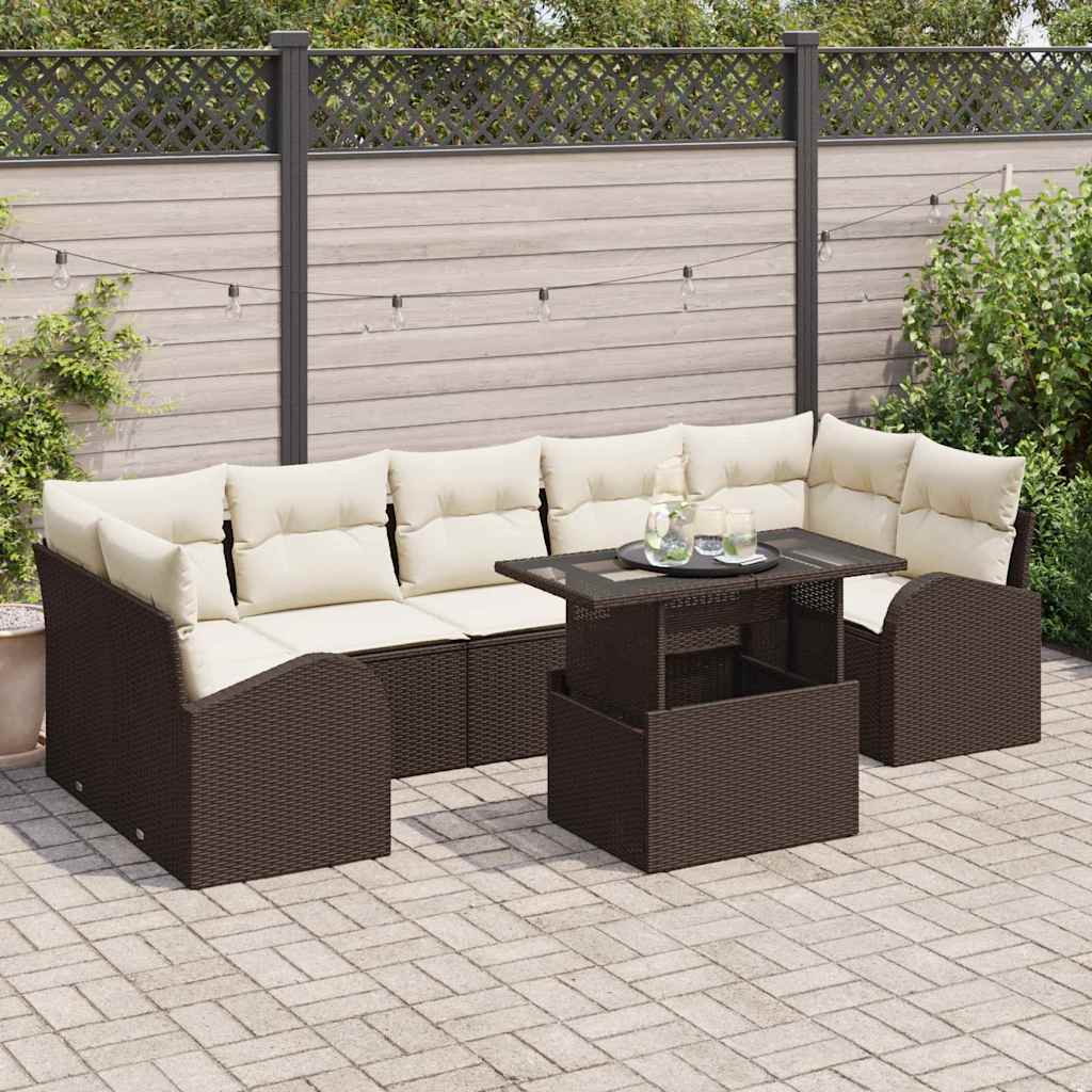 Conjunto de Sofá de Jardim 8 pcs Castanho Rattan Sintético