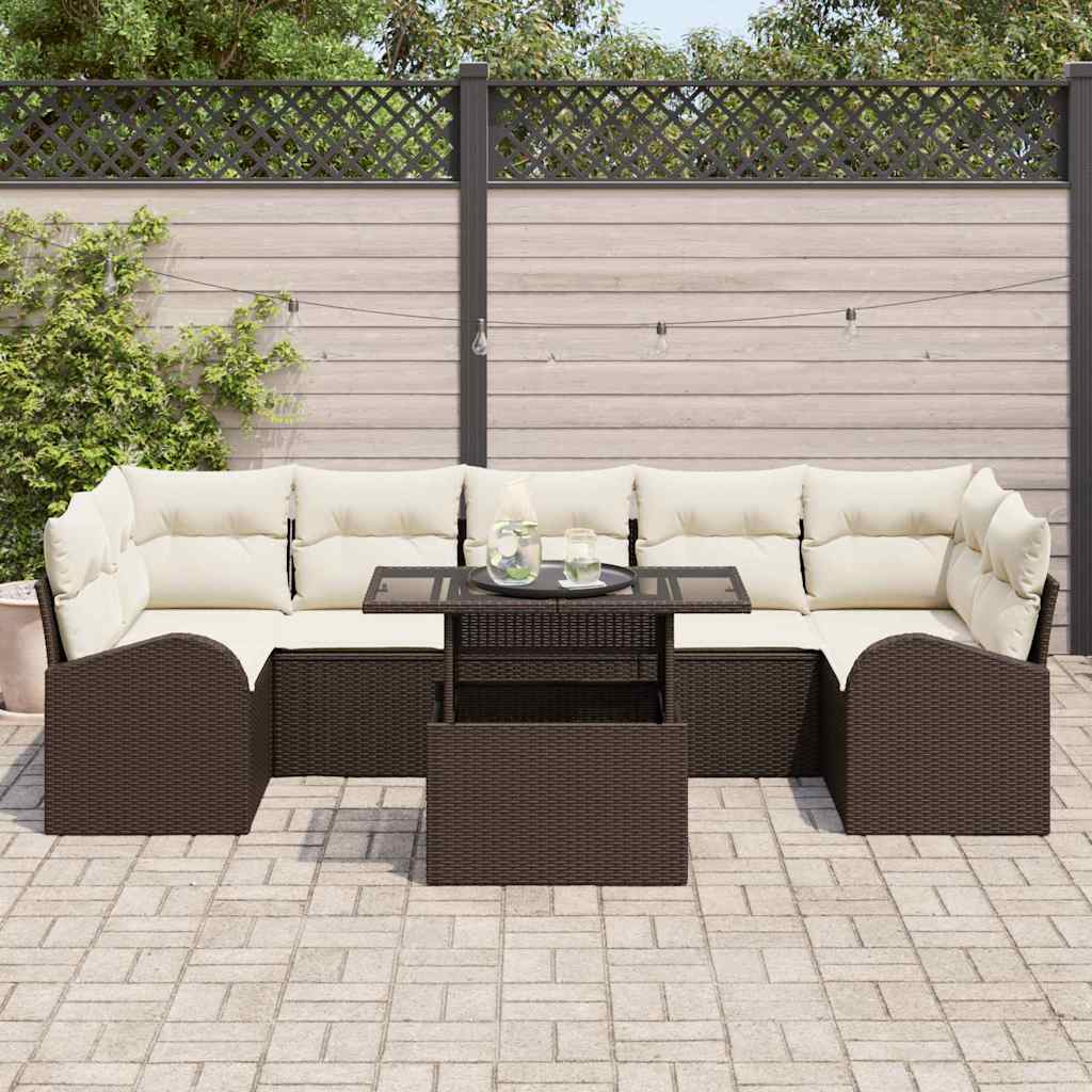 Conjunto de Sofá de Jardim 8 pcs Castanho Rattan Sintético