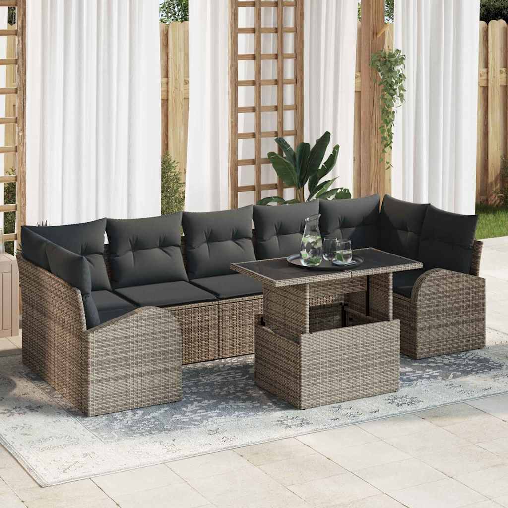 Conjunto de Sofá de Jardim 8 pcs Cinzeto Rattan Sintético