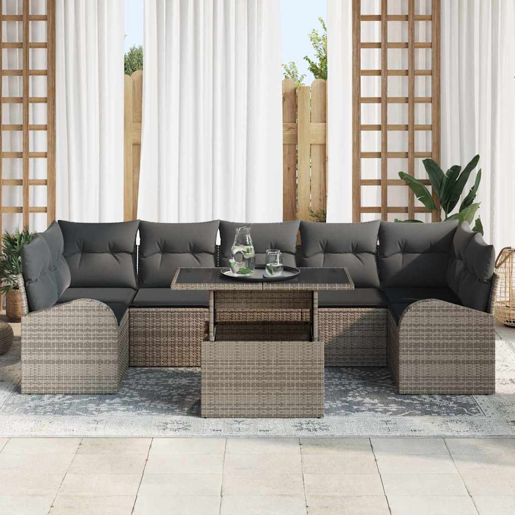 Conjunto de Sofá de Jardim 8 pcs Cinzeto Rattan Sintético