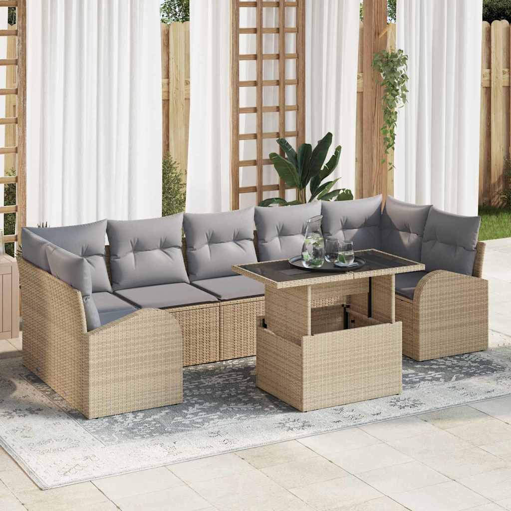 Conjunto de Sofá de Jardim 8 pcs Bege Rattan Sintético