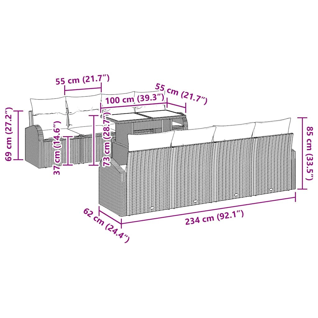 Conjunto de Sofá de Jardim 7 pcs Bege Rattan Sintético