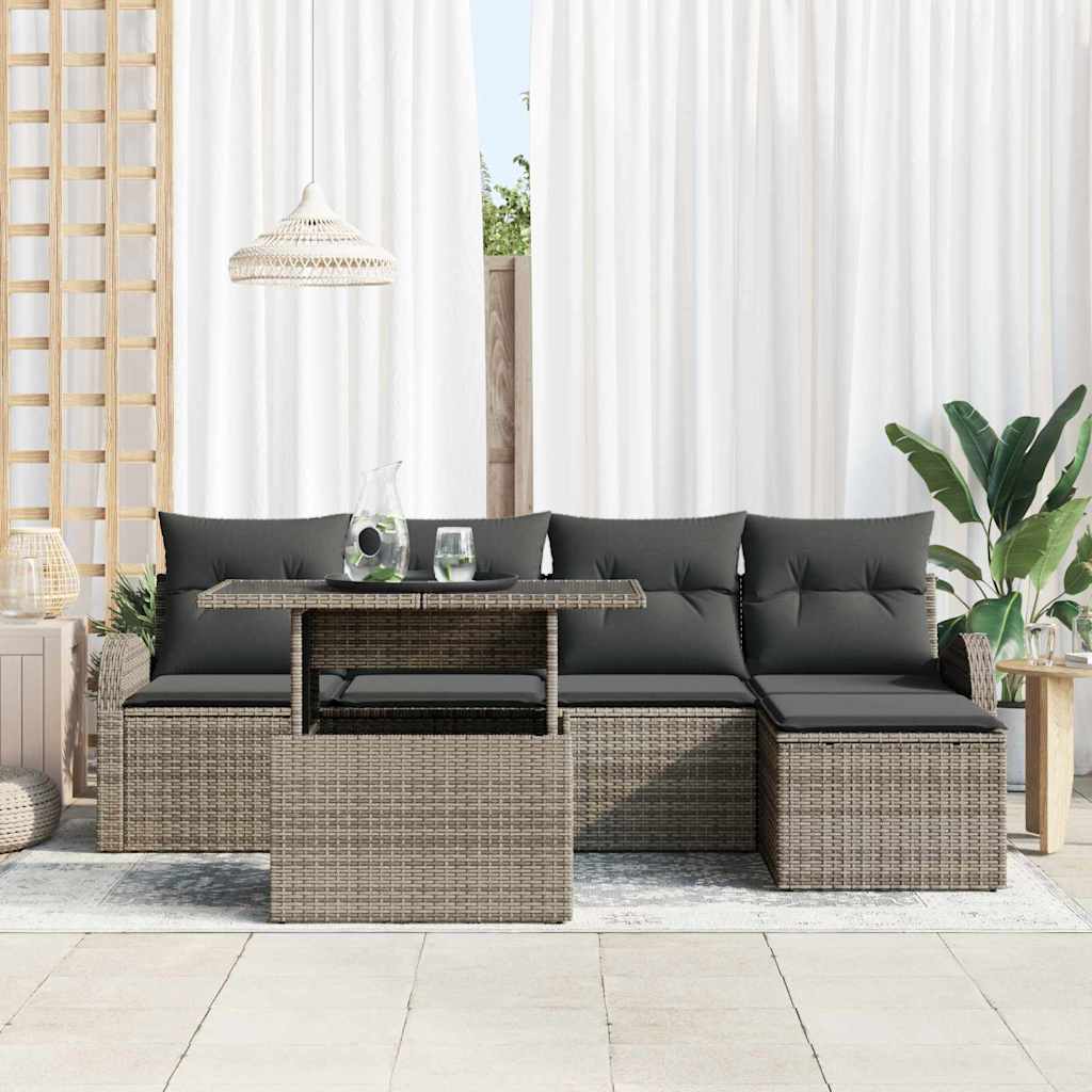 Conjunto de Sofá de Jardim com almofada 6 pcs Cinzeto vime PE