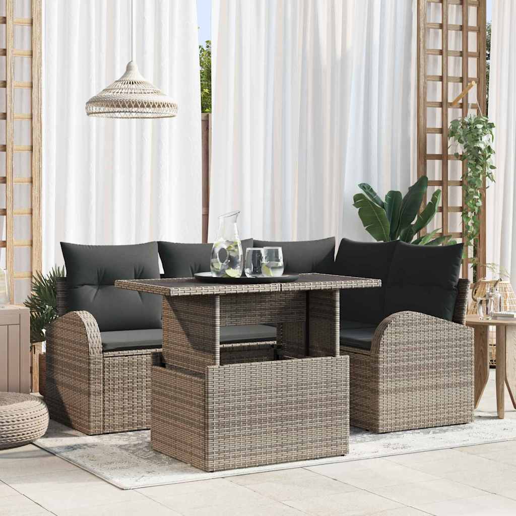 Conjunto de Sofá de Jardim 5 pcs Cinzeto Rattan Sintético