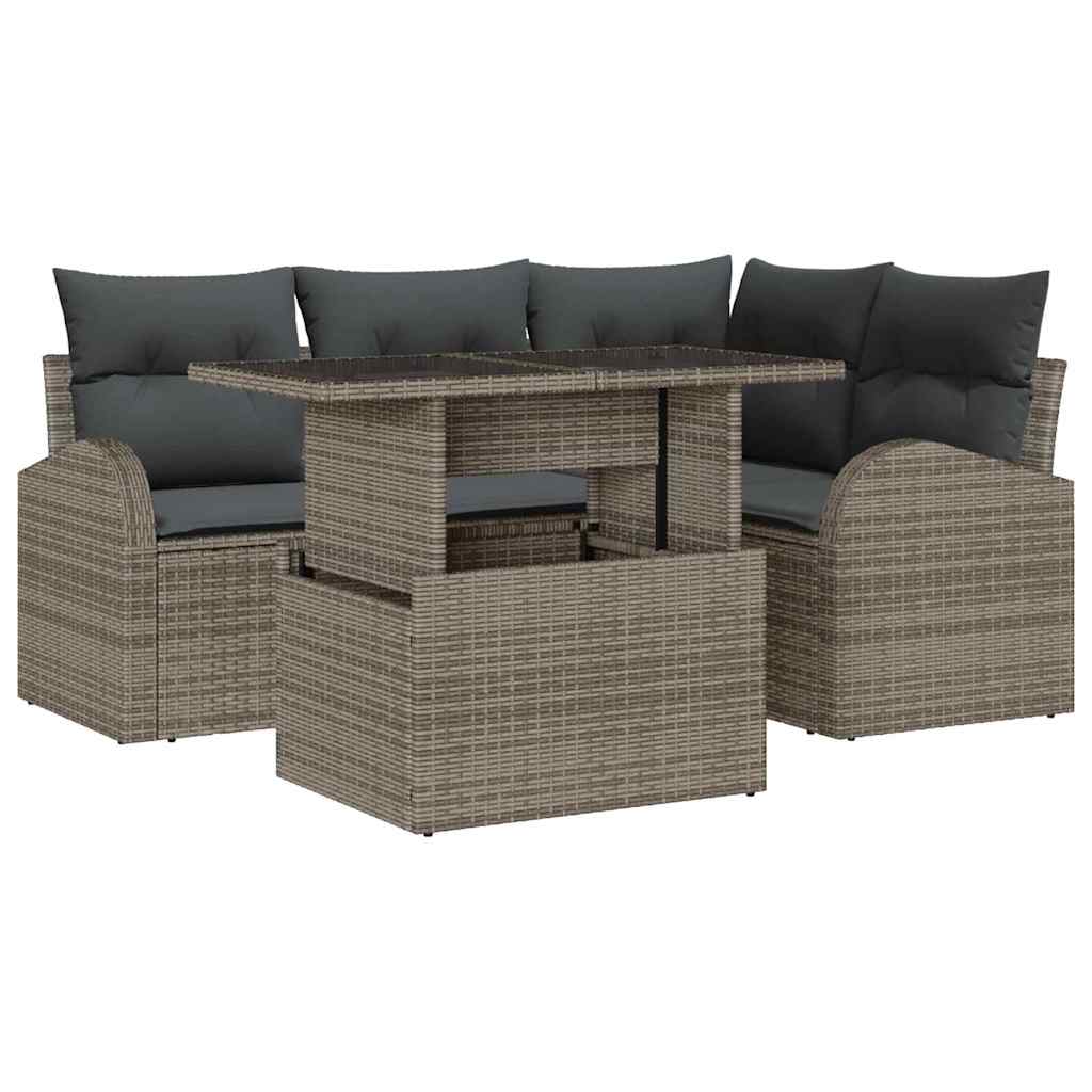Conjunto de Sofá de Jardim 5 pcs Cinzeto Rattan Sintético