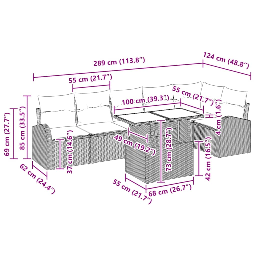 Conjunto de Sofá de Jardim 7 pcs bege e cinzento claro vime PE