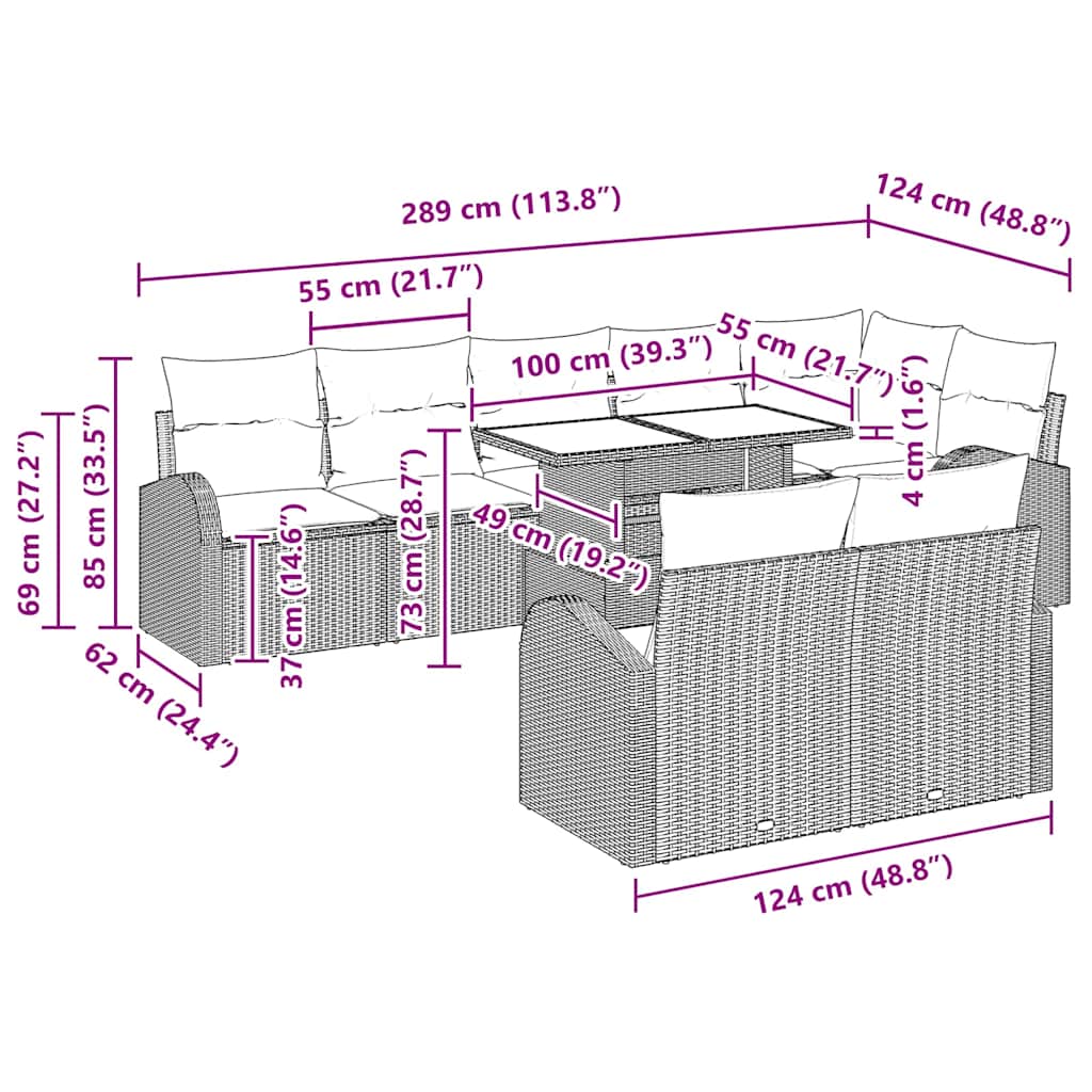 Conjunto de Sofá de Jardim 9 pcs Cinzeto vime PE