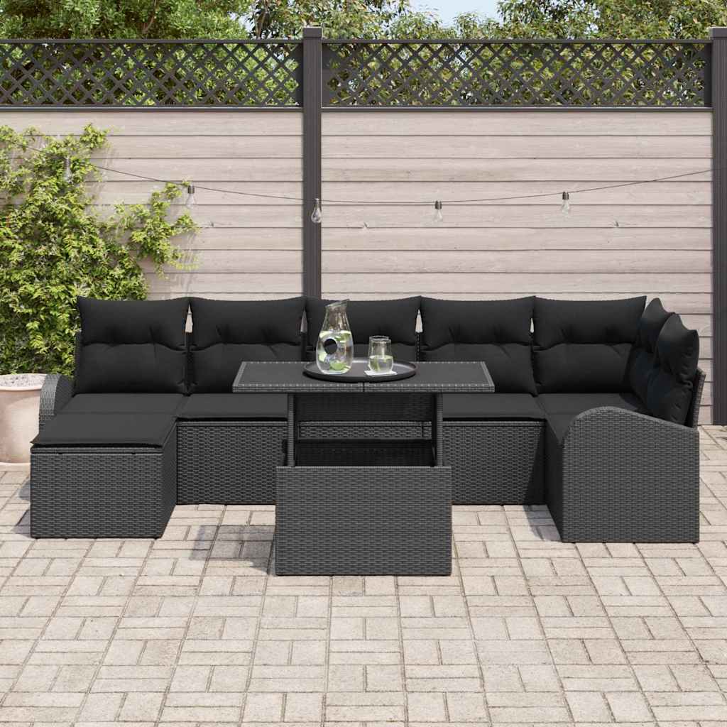 Conjunto de Sofá de Jardim com almofada 8 pcs Preto