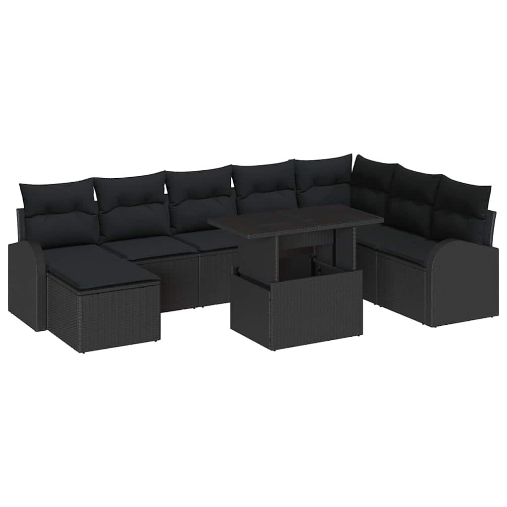 Conjunto de Sofá de Jardim com almofada 9 pcs Preto