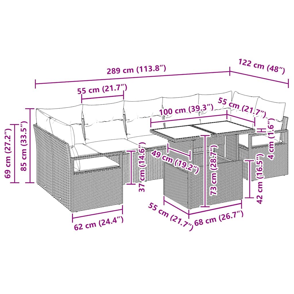 Conjunto de Sofá de Jardim 8 pcs Cinzento-claro vime PE