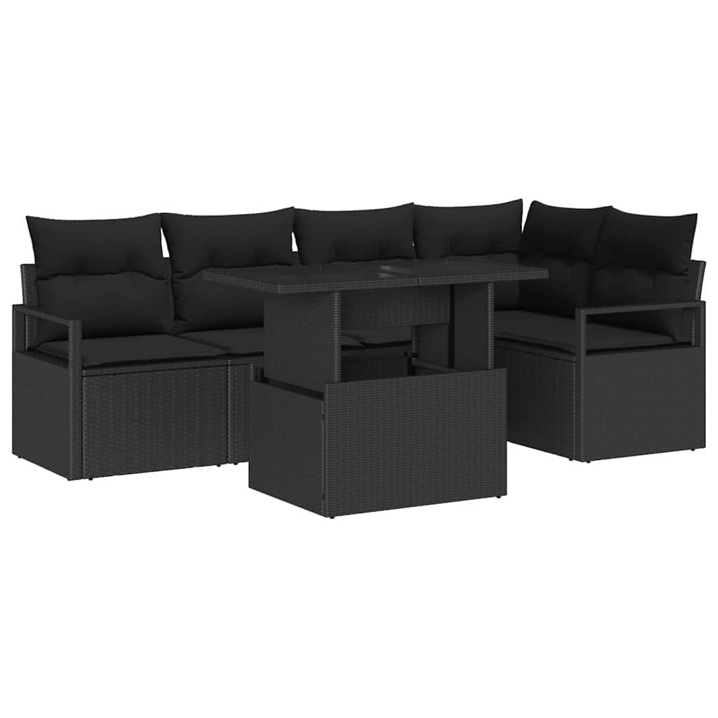 Conjunto de Sofá de Jardim com almofada 6 pcs Preto vime PE