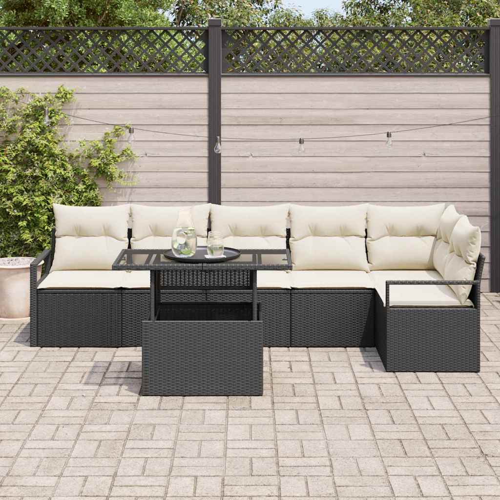 Conjunto de Sofá de Jardim 7 pcs Preto Rattan Sintético