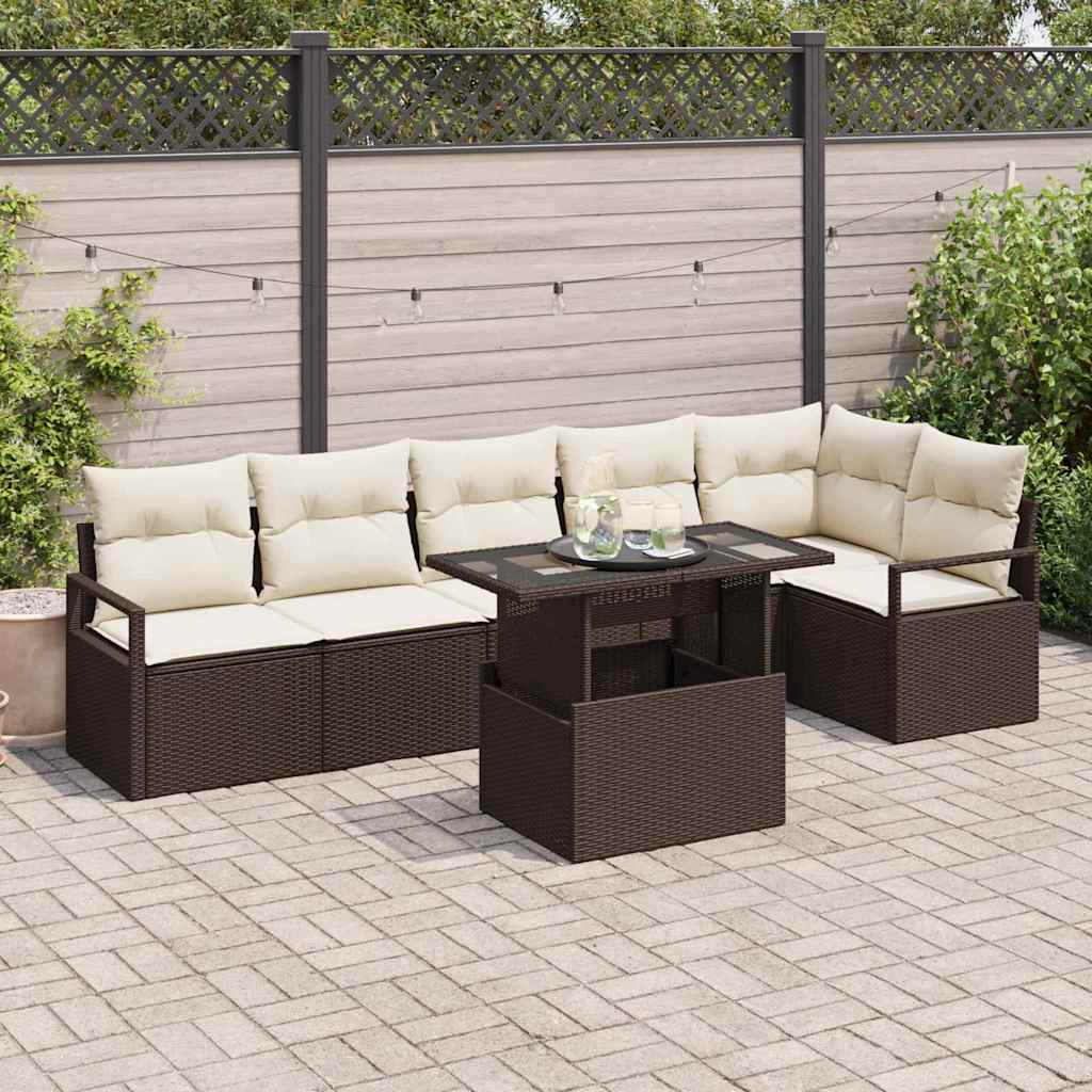 Conjunto de Sofá de Jardim 7 pcs Castanho Rattan Sintético