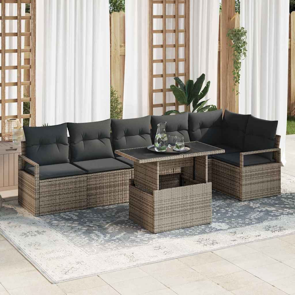 Conjunto de Sofá de Jardim 7 pcs Cinzeto Rattan Sintético