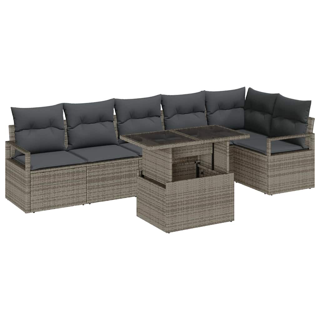 Conjunto de Sofá de Jardim 7 pcs Cinzeto Rattan Sintético