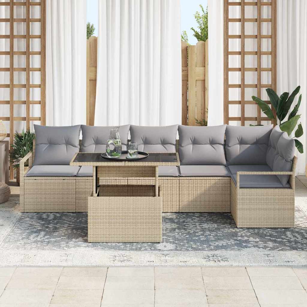 Conjunto de Sofá de Jardim 7 pcs Bege Rattan Sintético